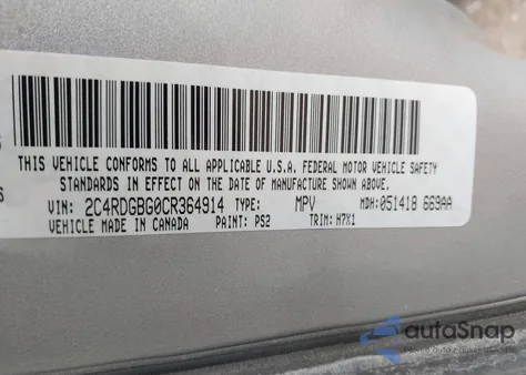 2012 Dodge Grand Caravan Se/Avp from USA, damaged, VIN 2C4RDGBG0CR364914